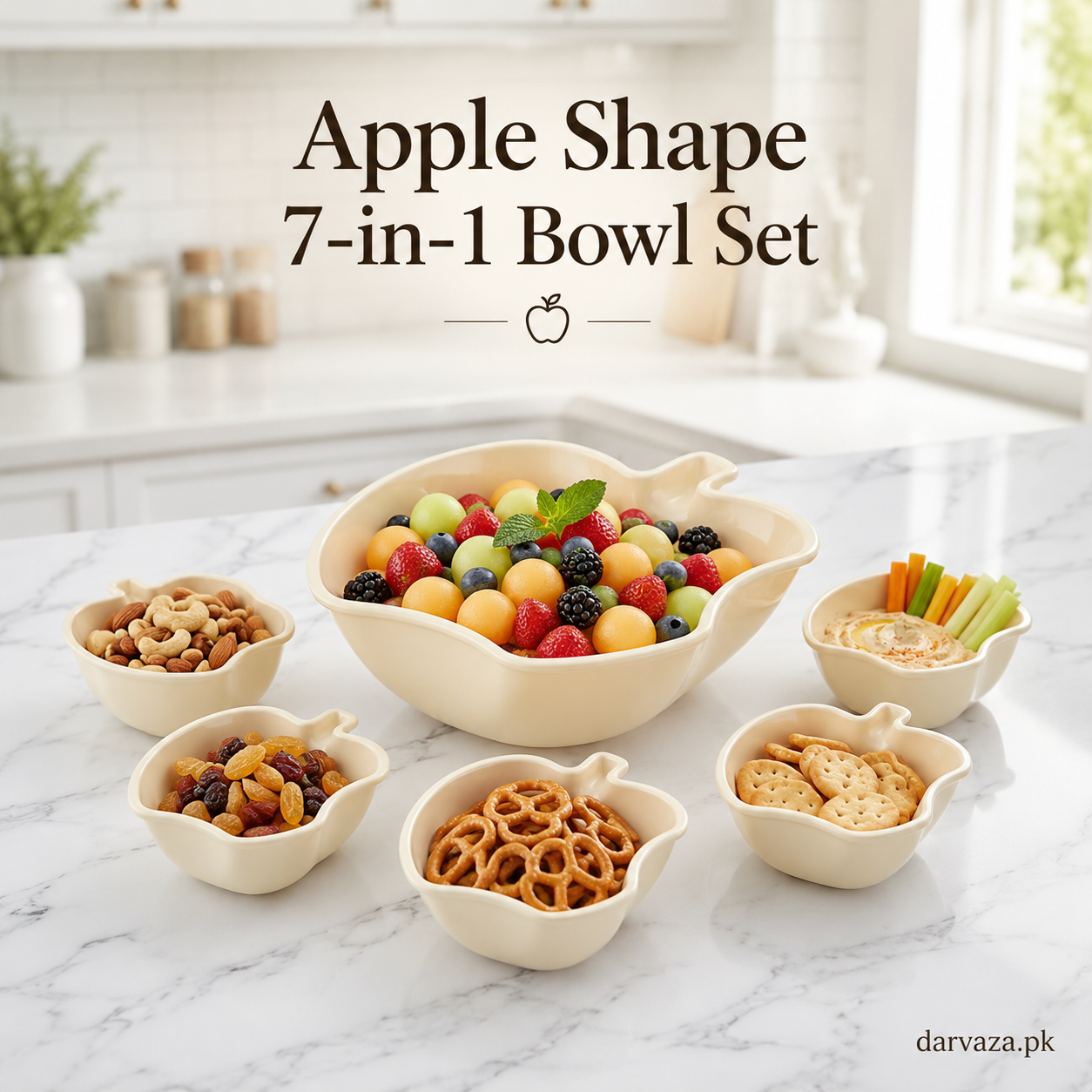 Apple Bowl Set 7 in 1 – Premium Serving Bowls for Snacks, Fruits & Dips