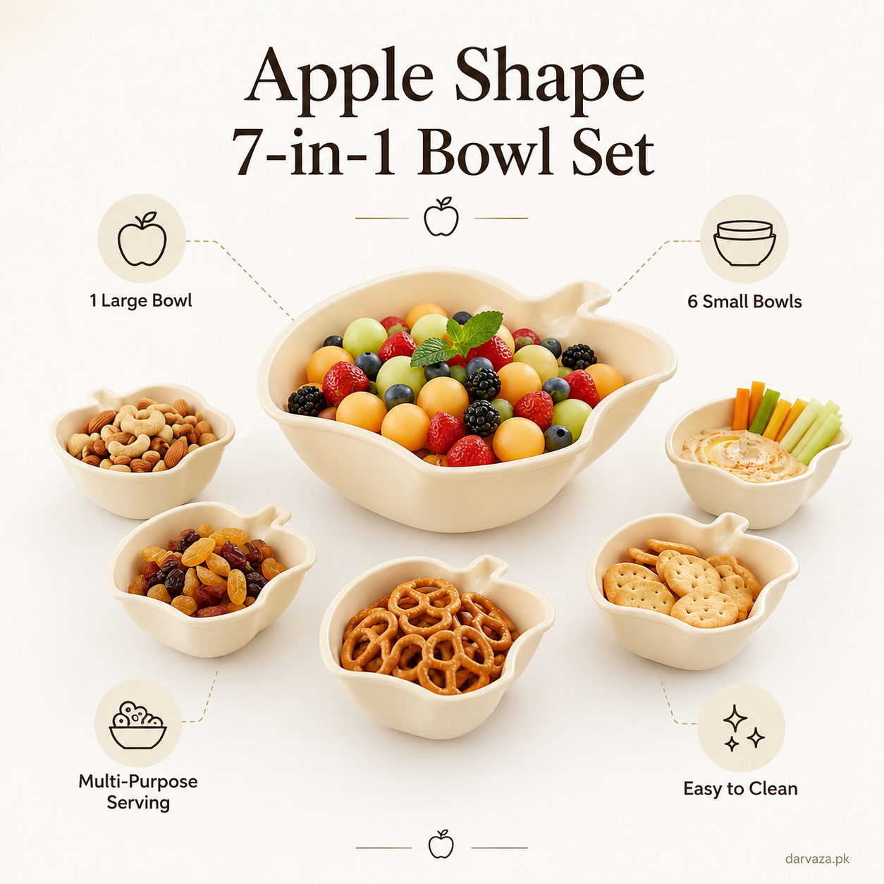 Apple Bowl Set 7 in 1 – Premium Serving Bowls for Snacks, Fruits & Dips