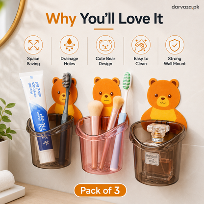 Pack of 3 Wall Mounted Bear Holder – Cute & Durable Organizer
