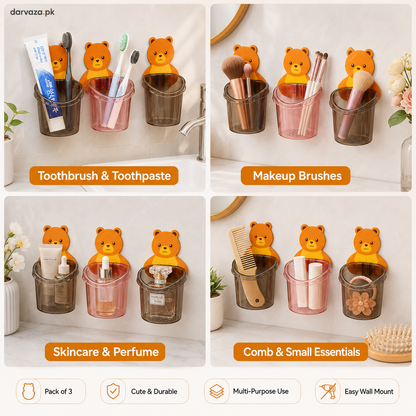 Pack of 3 Wall Mounted Bear Holder – Cute & Durable Organizer