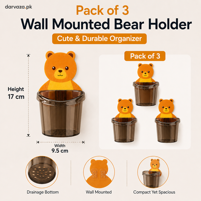Pack of 3 Wall Mounted Bear Holder – Cute & Durable Organizer