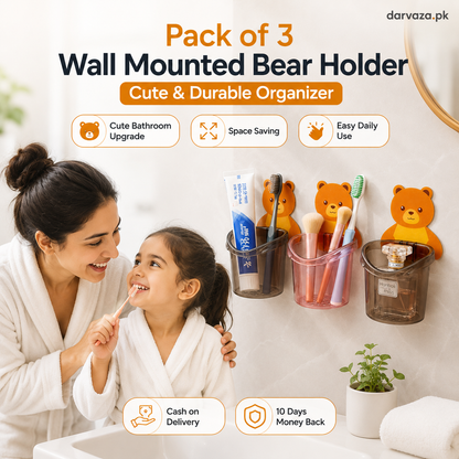 Pack of 3 Wall Mounted Bear Holder – Cute & Durable Organizer