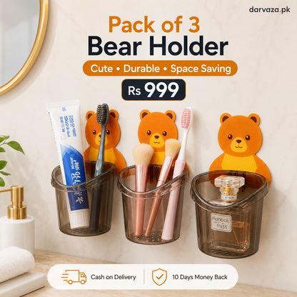 Pack of 3 Wall Mounted Bear Holder – Cute & Durable Organizer