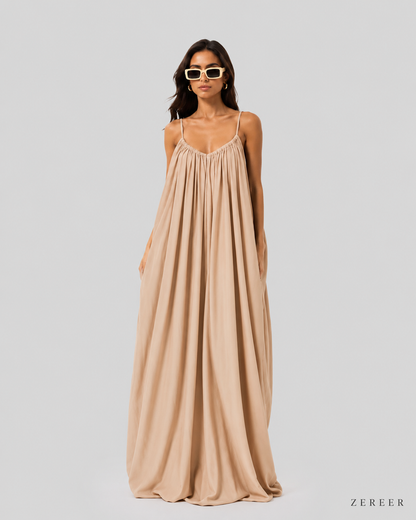 Skin Backless Cami Gathered Maxi Dress with Back Flow