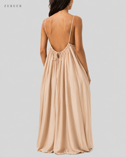 Skin Backless Cami Gathered Maxi Dress with Back Flow