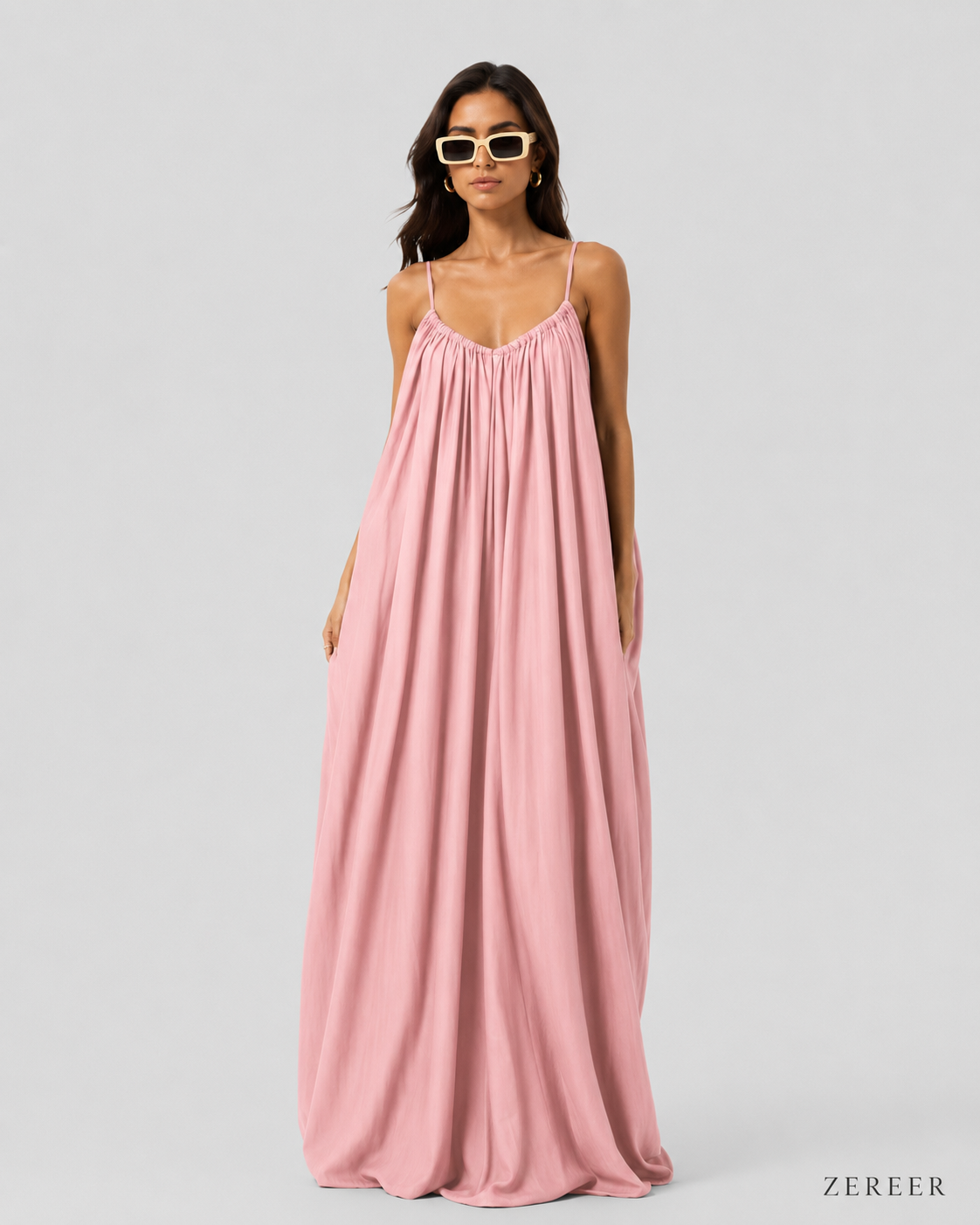 Premium Gathered Maxi Dress – Spaghetti Strap Long Backless Cami (Summer | Maternity | Nightwear Comfort Fit)