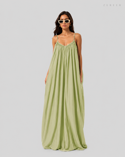 Premium Gathered Maxi Dress – Spaghetti Strap Long Backless Cami (Summer | Maternity | Nightwear Comfort Fit)