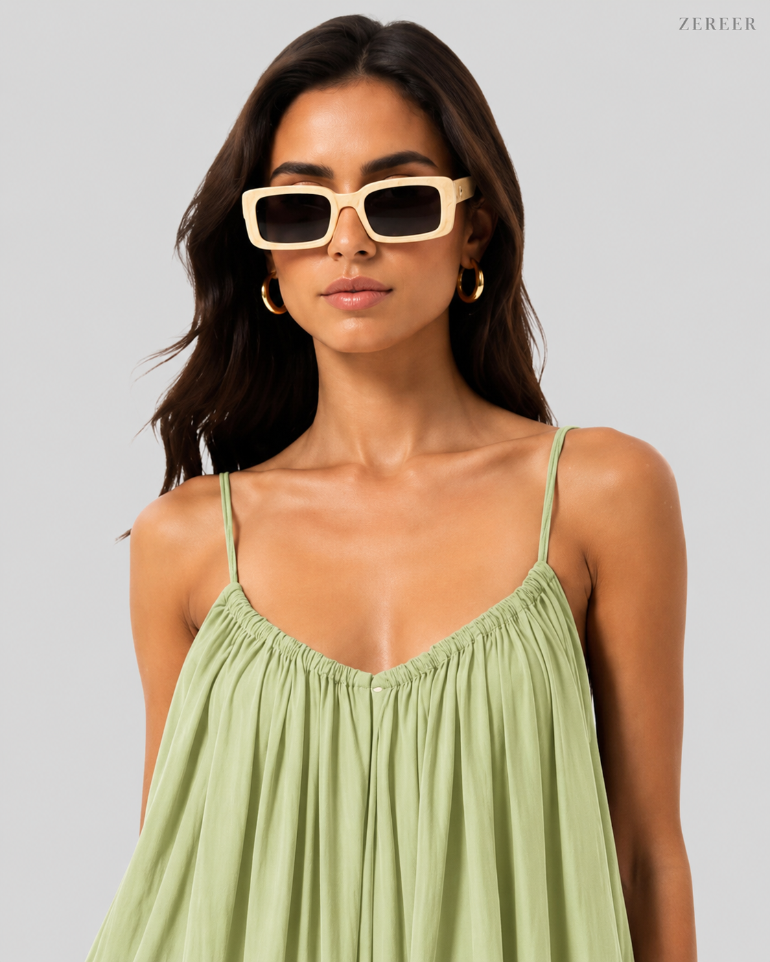 Pistachio Backless Cami Gathered Maxi Dress with Back Flow