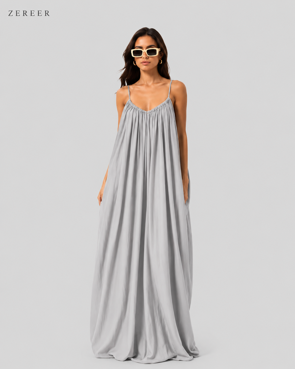 Premium Gathered Maxi Dress – Spaghetti Strap Long Backless Cami (Summer | Maternity | Nightwear Comfort Fit)
