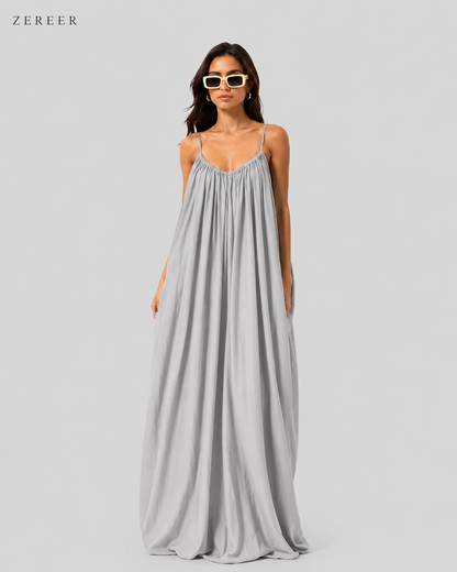 Premium Gathered Maxi Dress – Spaghetti Strap Long Backless Cami (Summer | Maternity | Nightwear Comfort Fit)