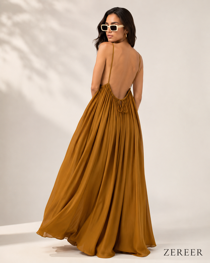 Premium Gathered Maxi Dress – Spaghetti Strap Long Backless Cami (Summer | Maternity | Nightwear Comfort Fit)