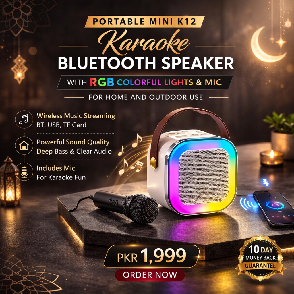 Portable Mini K12 Karaoke Bluetooth Speaker with RGB Colorful Lights and Mic For Home and Outdoor Use