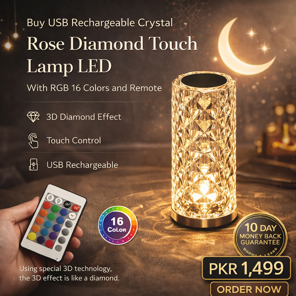 USB Rechargeable Crystal Rose Diamond Touch Lamp LED With RGB 16 Colors and Remote
