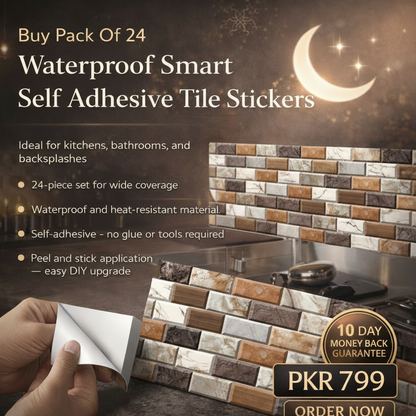 Pack Of 24 Waterproof Smart Self Adhesive Tile Stickers