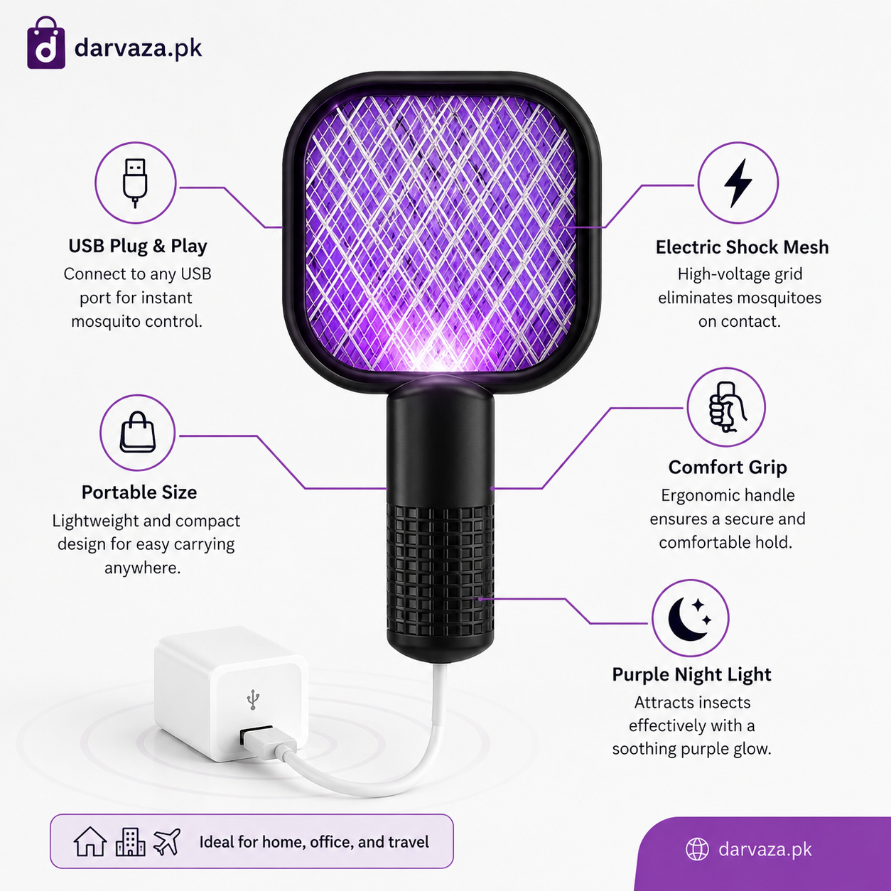 USB Electric Mosquito Racket Fly Killer