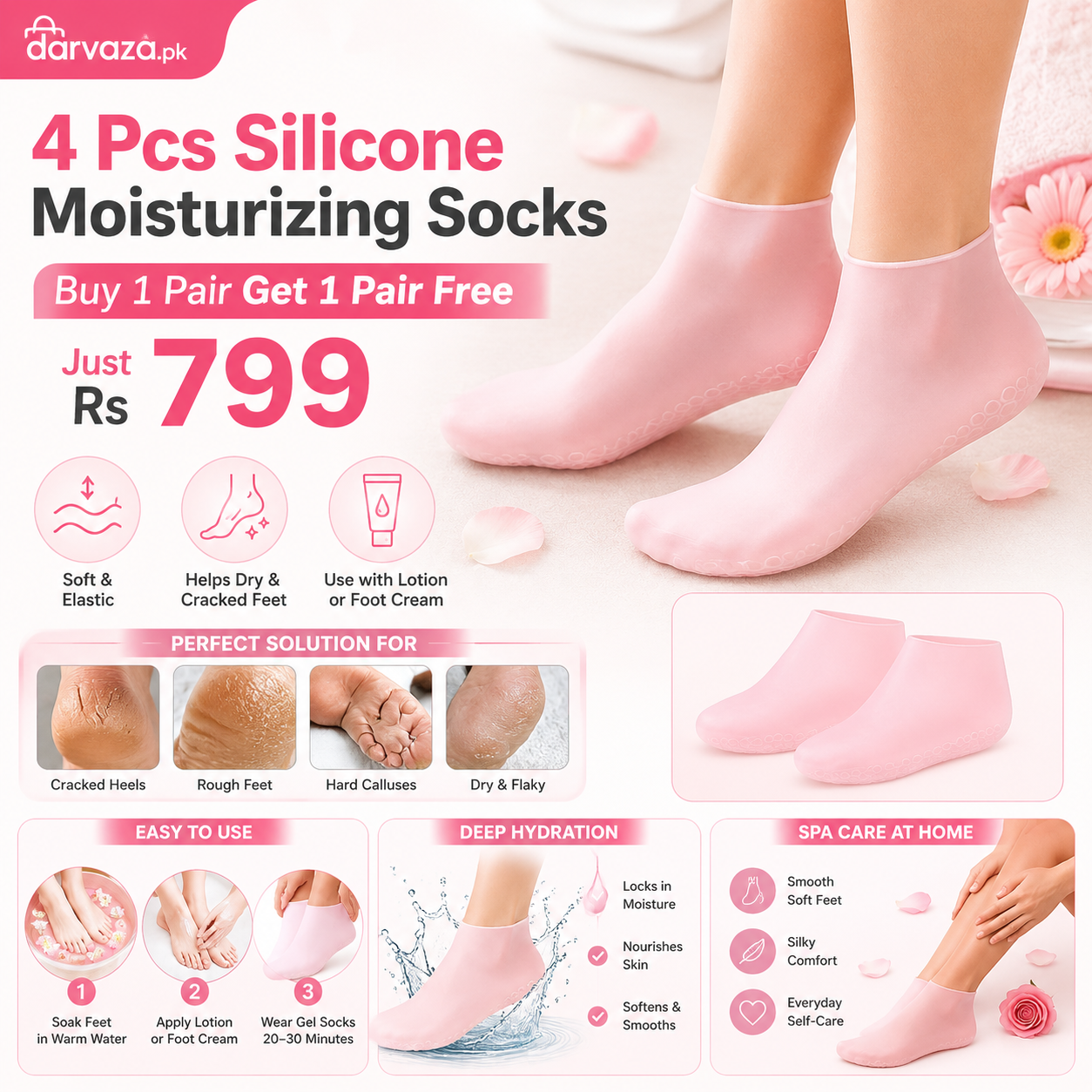 Buy 1 Pair Get 1 Pair Free Offer 4 Pcs Silicone Moisturizing Socks for Foot Care