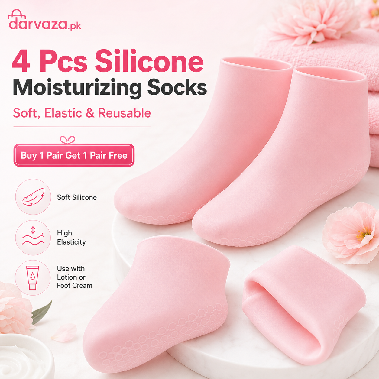 Buy 1 Pair Get 1 Pair Free Offer 4 Pcs Silicone Moisturizing Socks for Foot Care