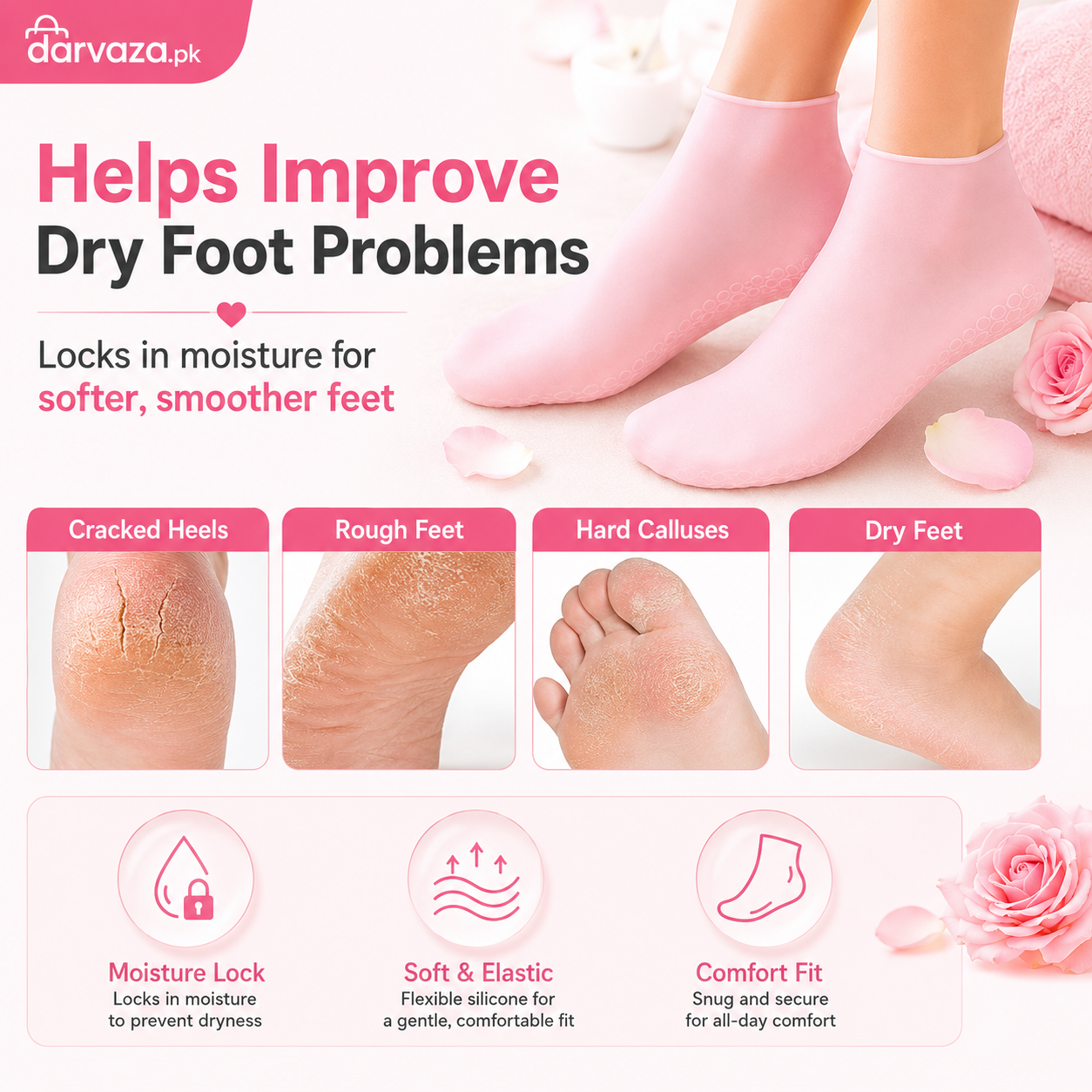 Buy 1 Pair Get 1 Pair Free Offer 4 Pcs Silicone Moisturizing Socks for Foot Care