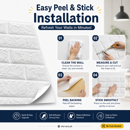 Water and Moisture Proof Anti Collision Self Adhesive White Brick Vinyl Tile Wallpaper Stickers For Home Decor