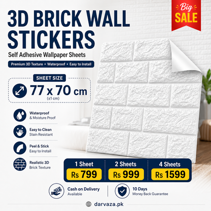 Water and Moisture Proof Anti Collision Self Adhesive White Brick Vinyl Tile Wallpaper Stickers For Home Decor