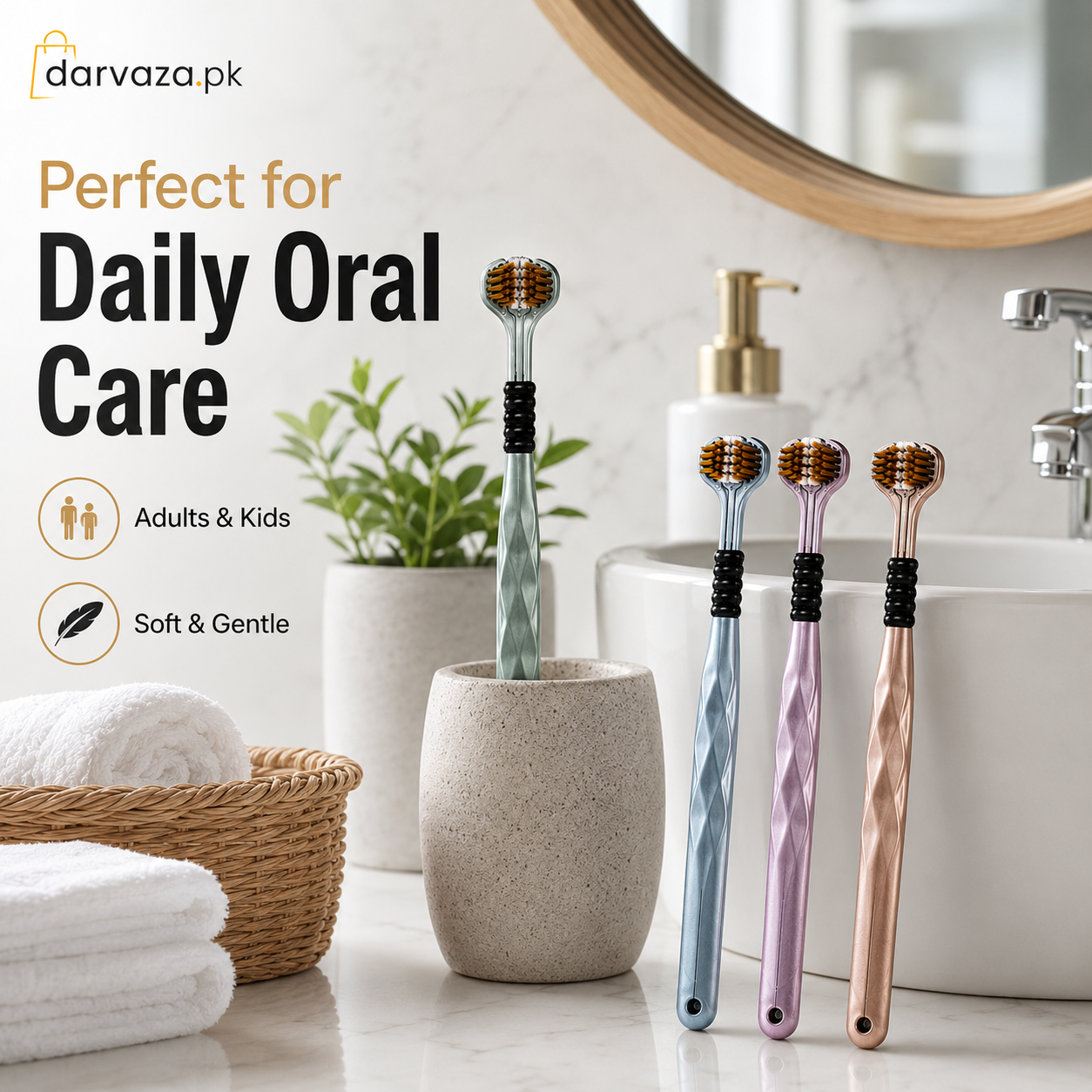 Buy 1 Get 1 Free Triple Sided Soft Bristles Toothbrush