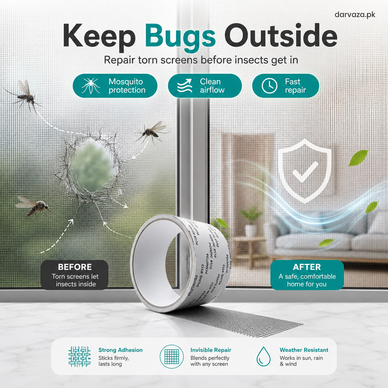 Strong Self Adhesive Window Net Screen Repair Patch Tape For Covering Up Holes Tears Anti Insect Mosquito Mesh