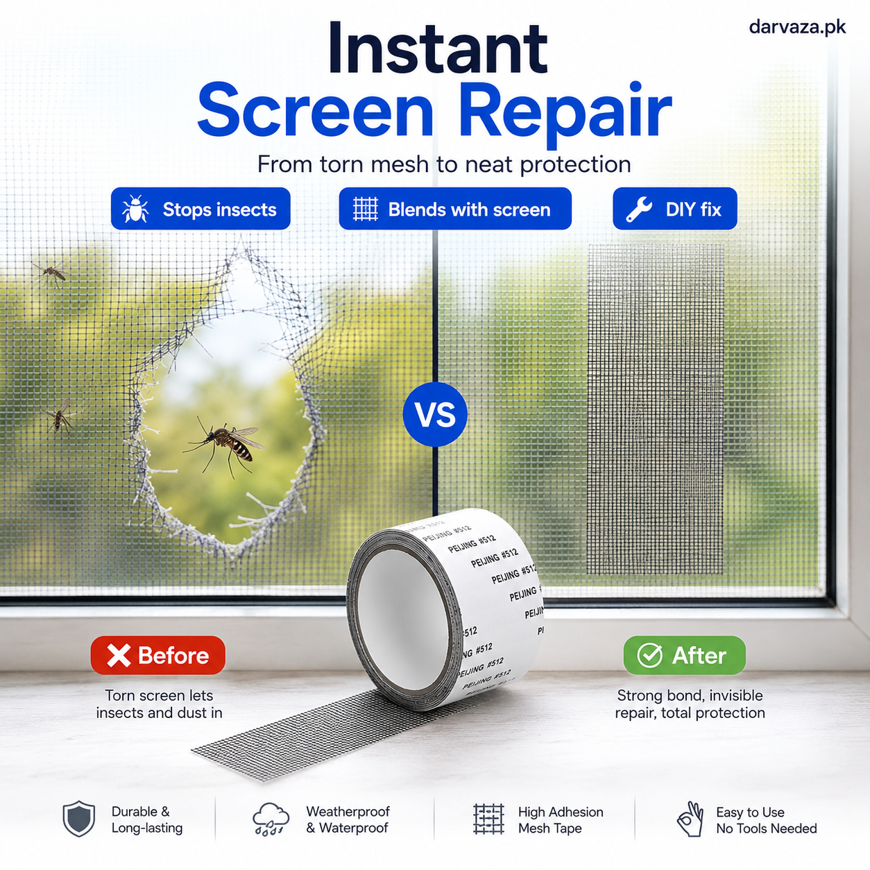 Strong Self Adhesive Window Net Screen Repair Patch Tape For Covering Up Holes Tears Anti Insect Mosquito Mesh