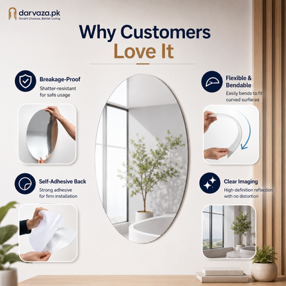 Pack of 3 Flexible Self-Adhesive Oval Shape Mirror Stickers (3 Pcs)