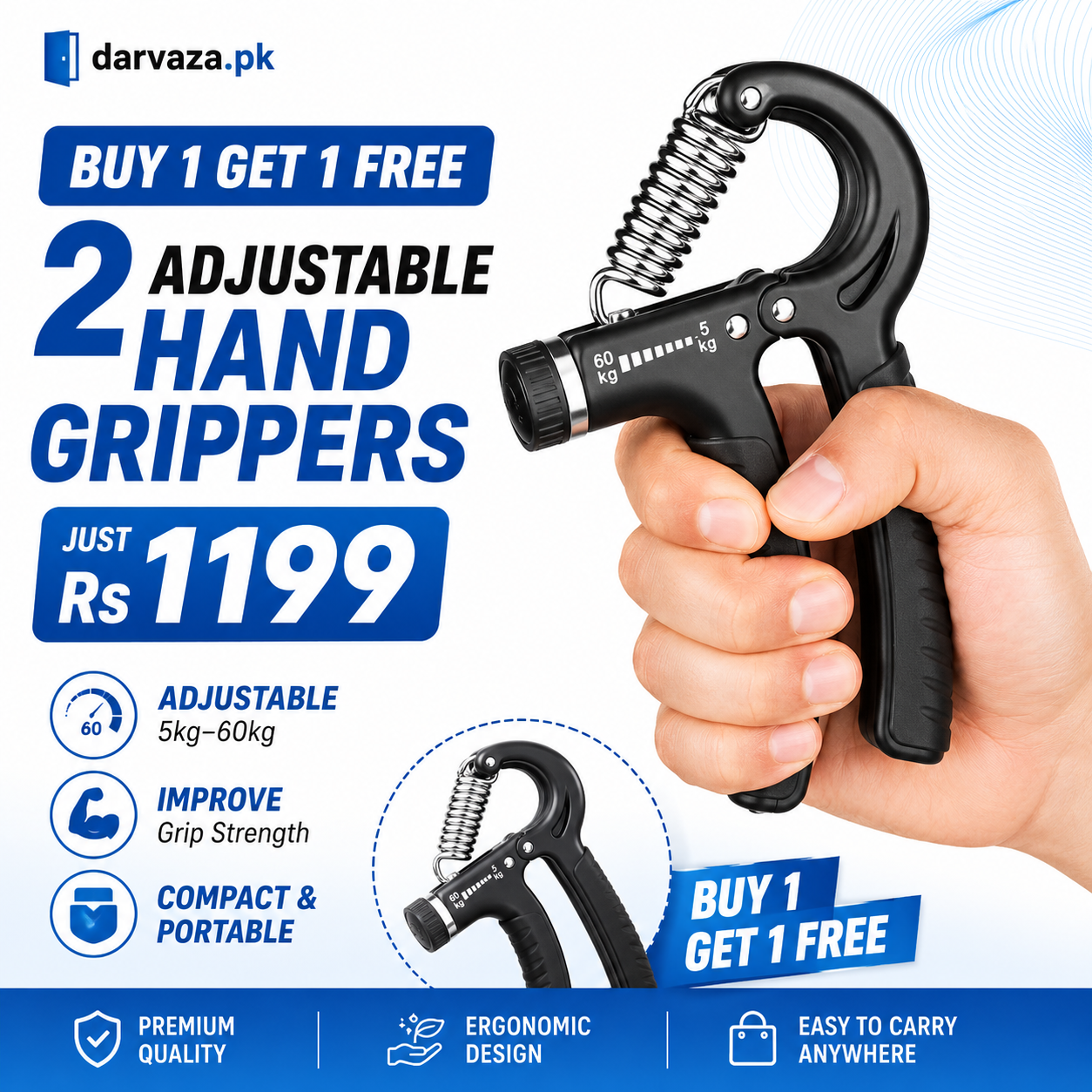 Buy 1 Get 1 Free Adjustable Hand Gripper Resistance Hand Muscle Trainer For Stronger Forearms Exerciser