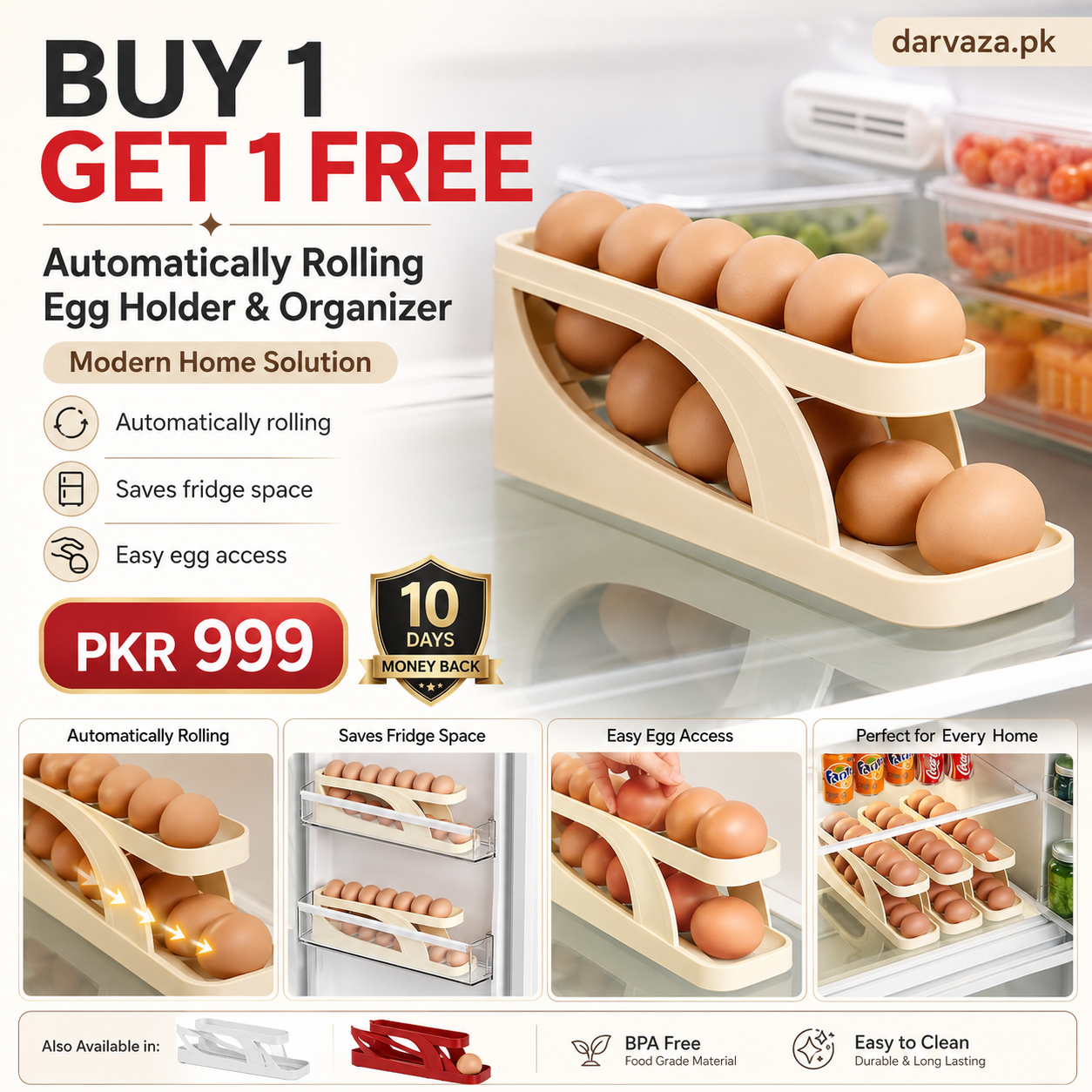 Egg Holder Dispensers With Automatically Rolling and Space Saving Egg Tray