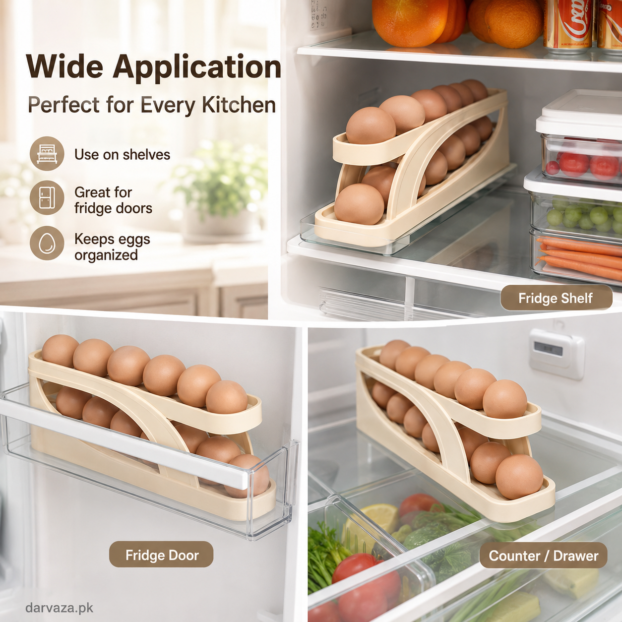 Egg Holder Dispensers With Automatically Rolling and Space Saving Egg Tray