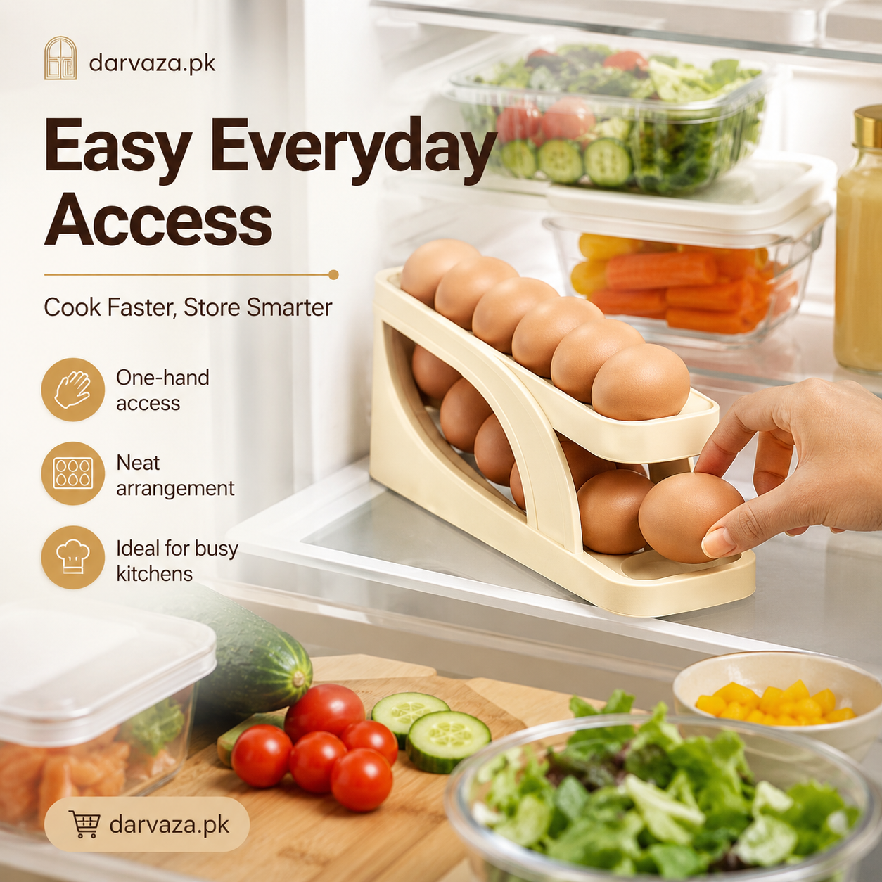 Egg Holder Dispensers With Automatically Rolling and Space Saving Egg Tray