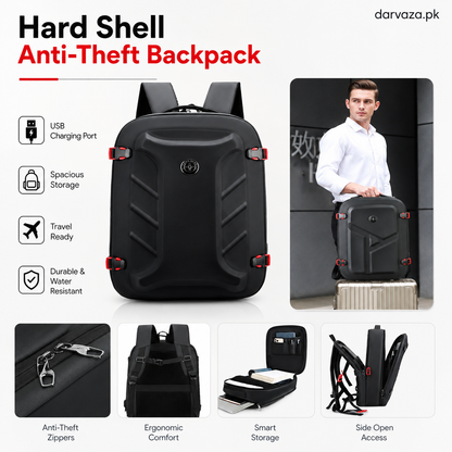 Black with Red Bag Pack with USB Port and Anti-Theft