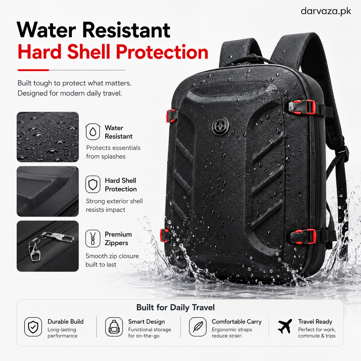 Black with Red Bag Pack with USB Port and Anti-Theft