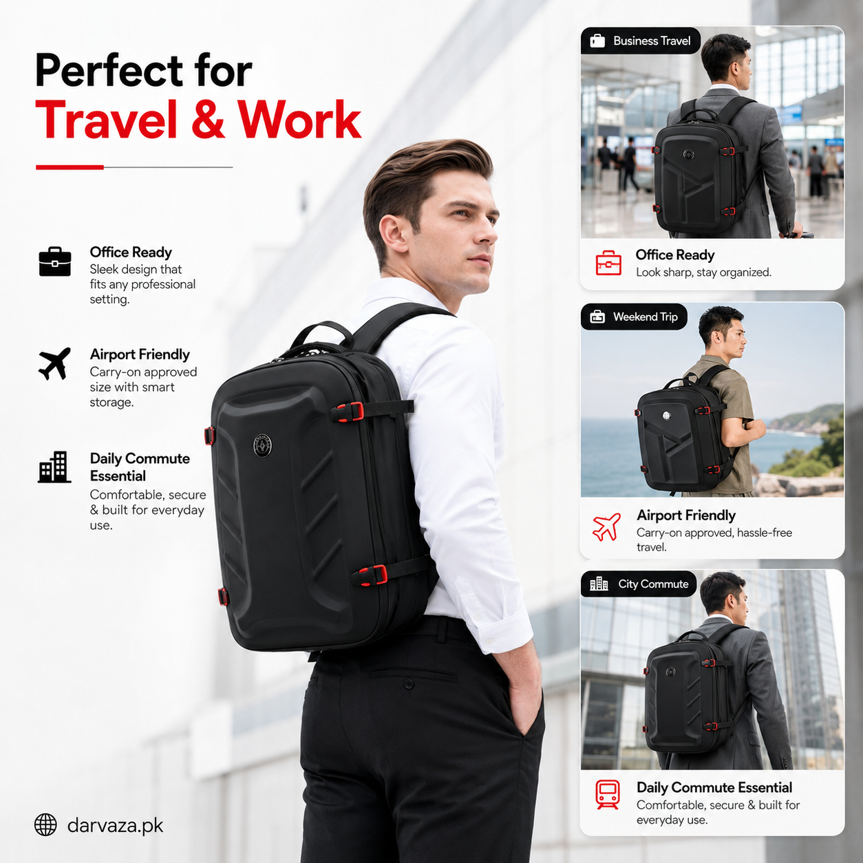 Black with Red Bag Pack with USB Port and Anti-Theft