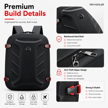 Black with Red Bag Pack with USB Port and Anti-Theft