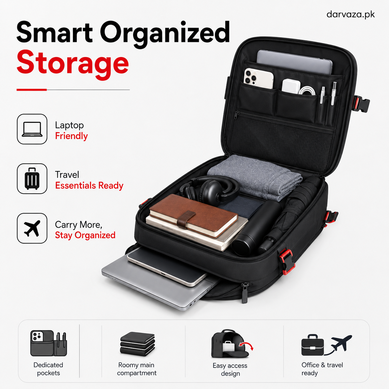 Black with Red Bag Pack with USB Port and Anti-Theft