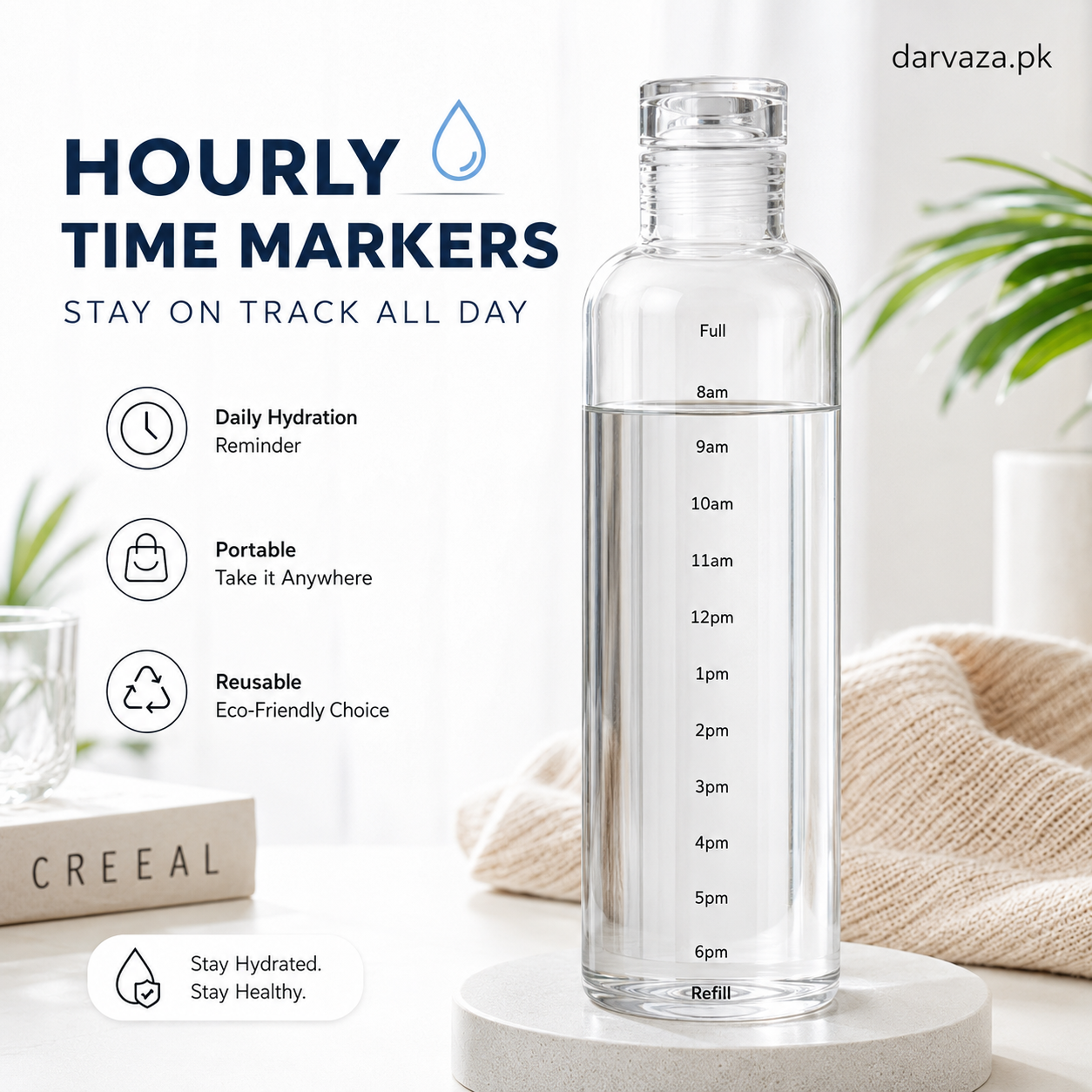 Acrylic Water Bottle with Time Marker – Creative Large Capacity Leakproof Drink Bottle