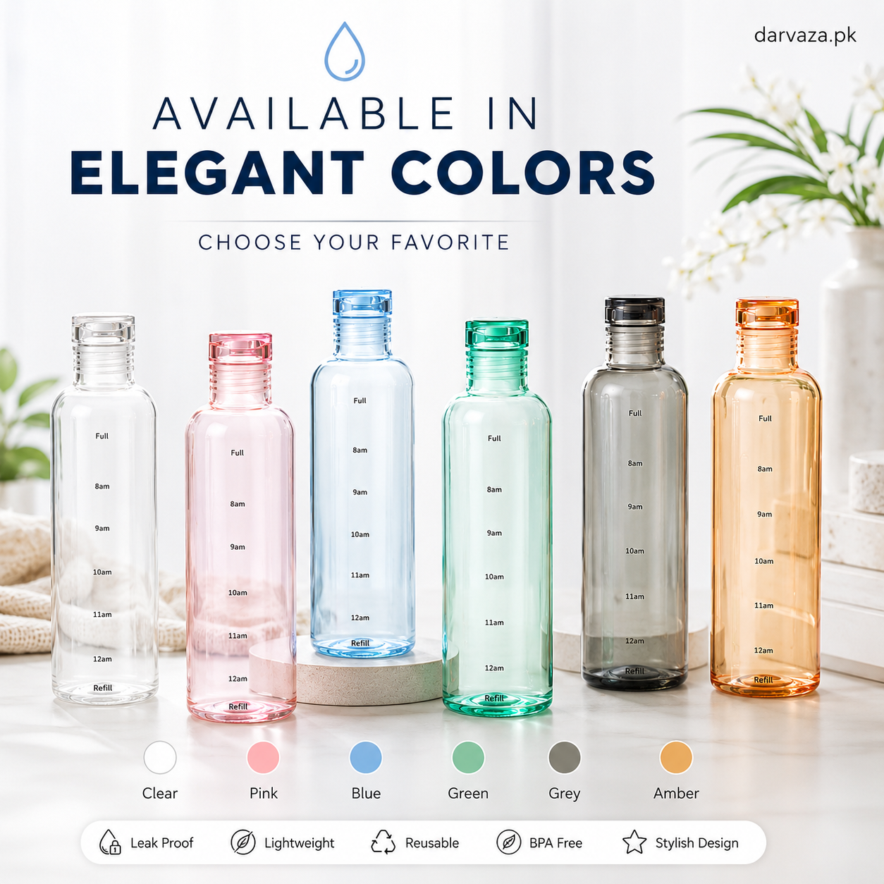 Acrylic Water Bottle with Time Marker – Creative Large Capacity Leakproof Drink Bottle