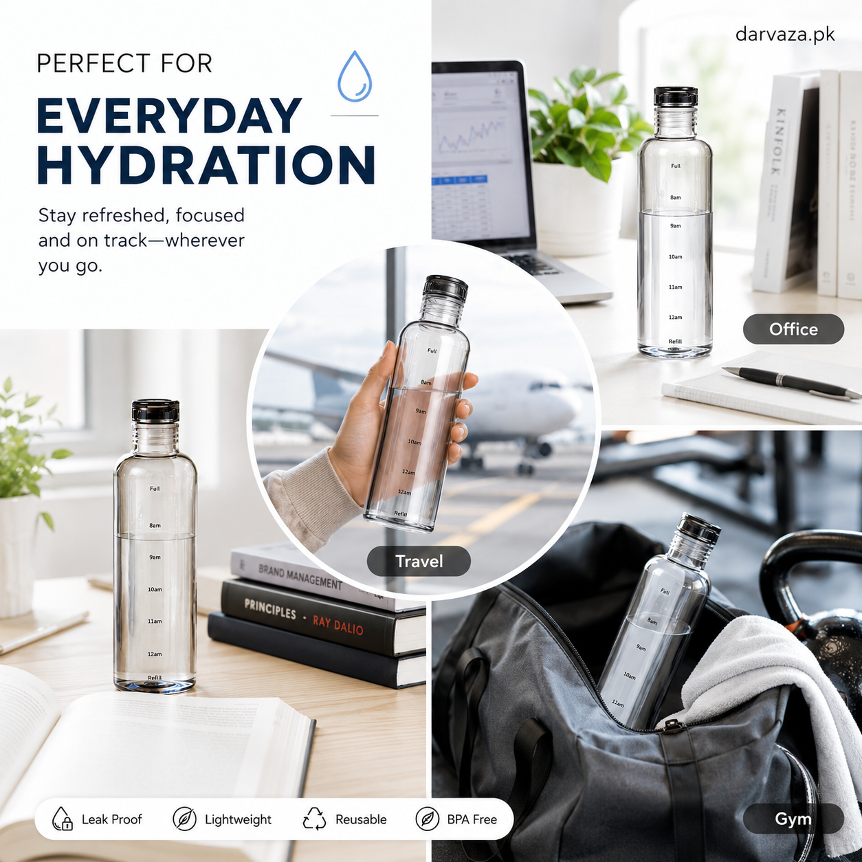 Acrylic Water Bottle with Time Marker – Creative Large Capacity Leakproof Drink Bottle
