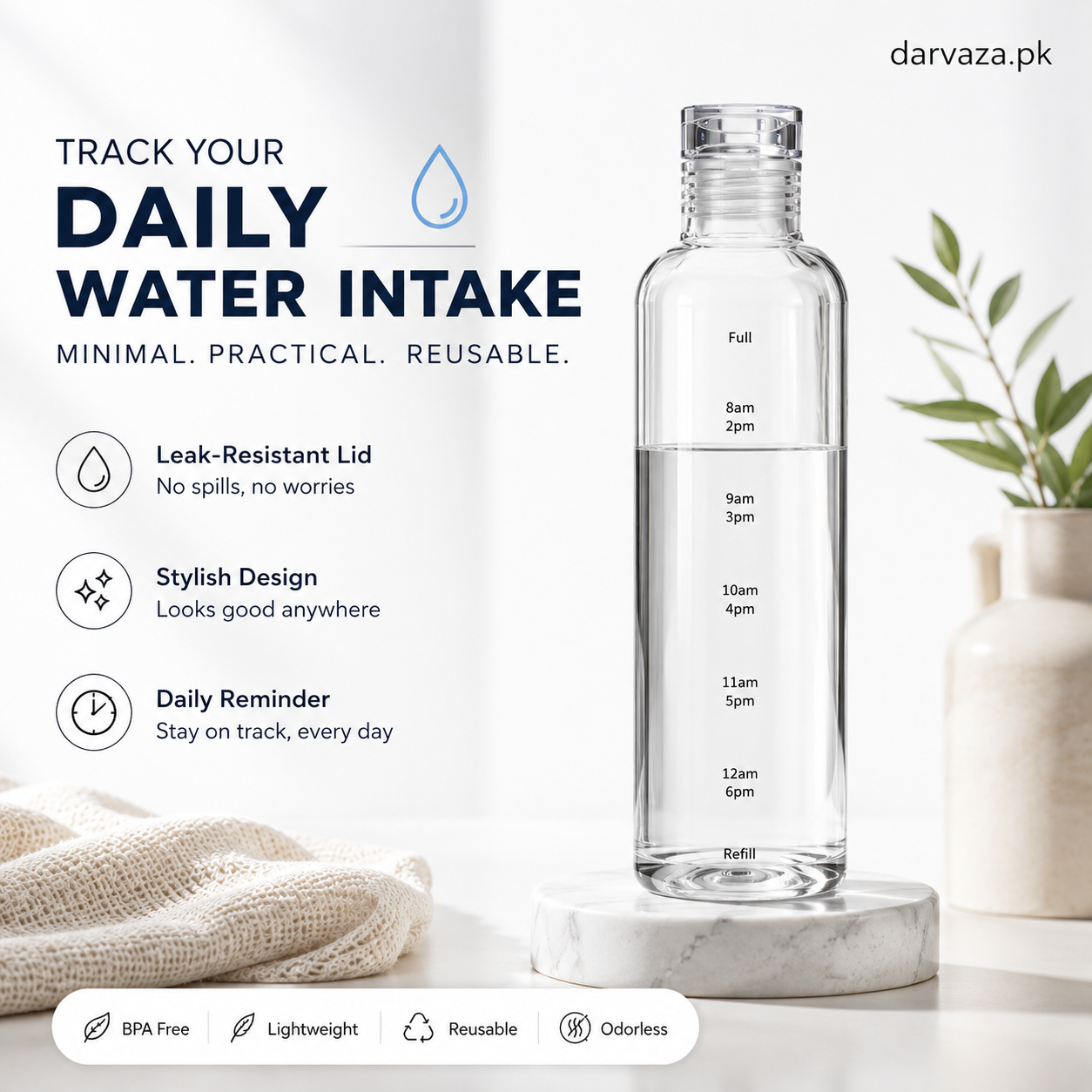 Acrylic Water Bottle with Time Marker – Creative Large Capacity Leakproof Drink Bottle