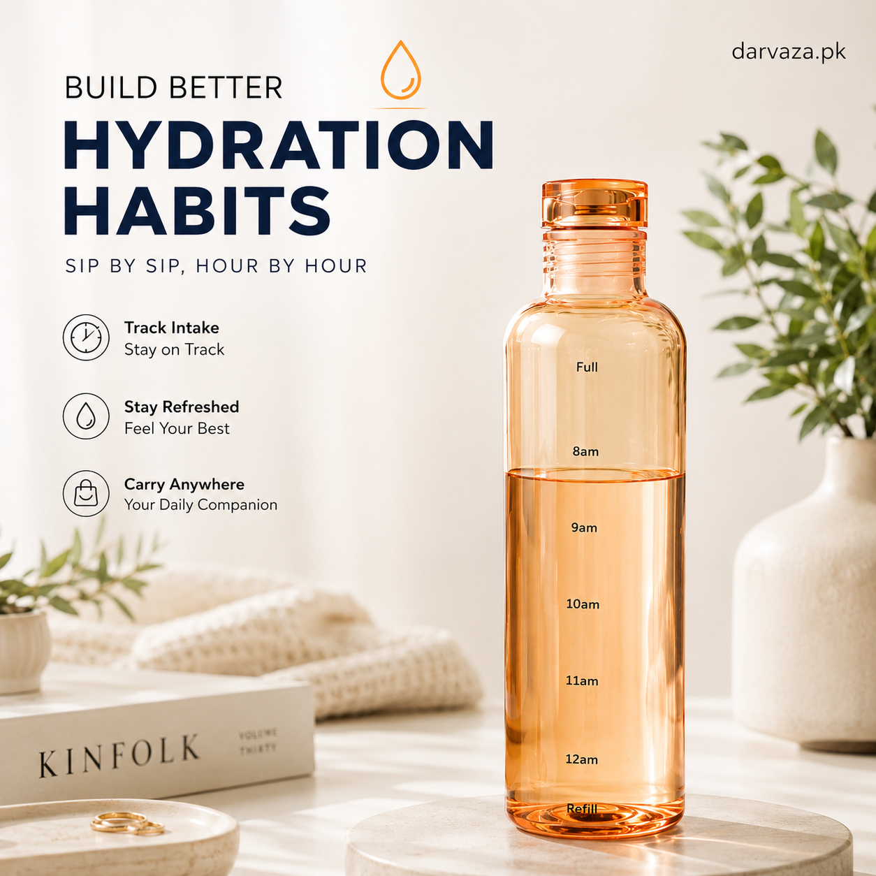 Acrylic Water Bottle with Time Marker – Creative Large Capacity Leakproof Drink Bottle