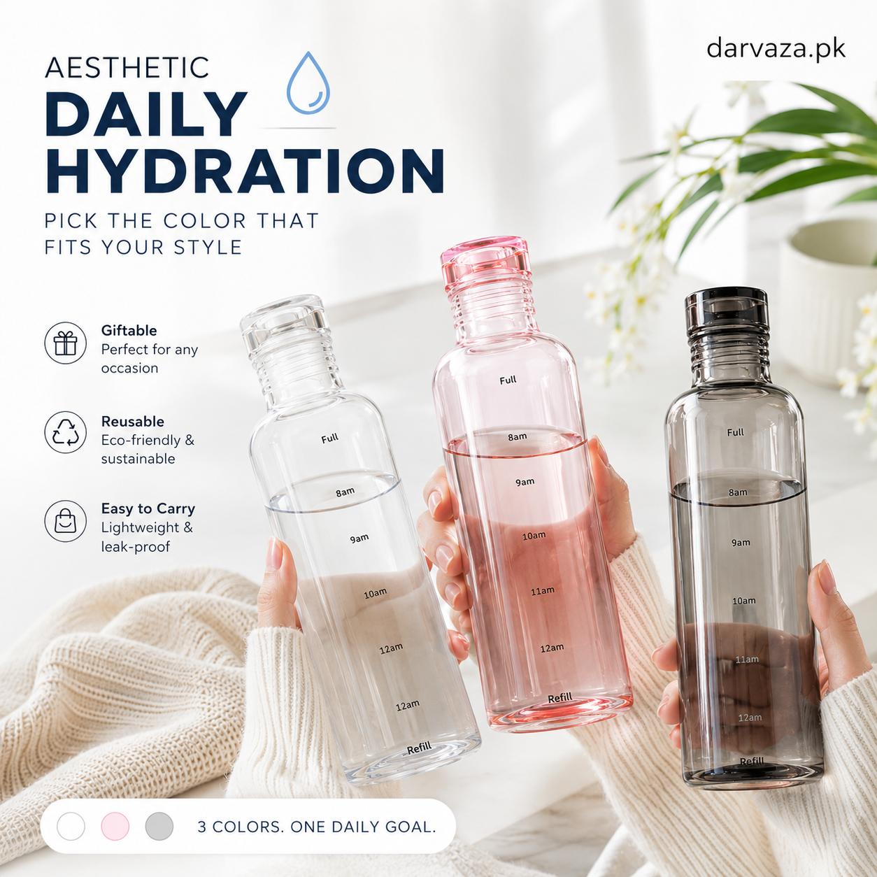 Acrylic Water Bottle with Time Marker – Creative Large Capacity Leakproof Drink Bottle