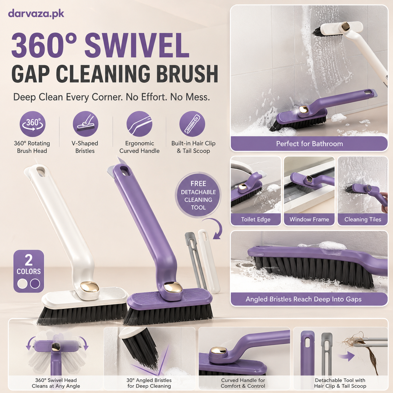 360° Rotating Crevice Gap Cleaning Brush with Cleaning Tool
