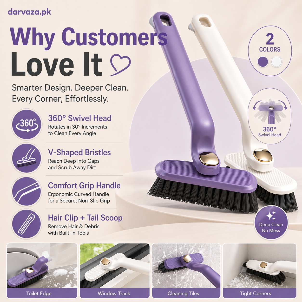 360° Rotating Crevice Gap Cleaning Brush with Cleaning Tool