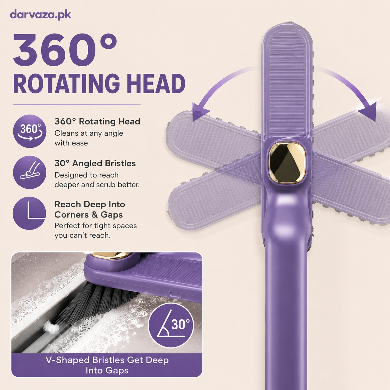 360° Rotating Crevice Gap Cleaning Brush with Cleaning Tool
