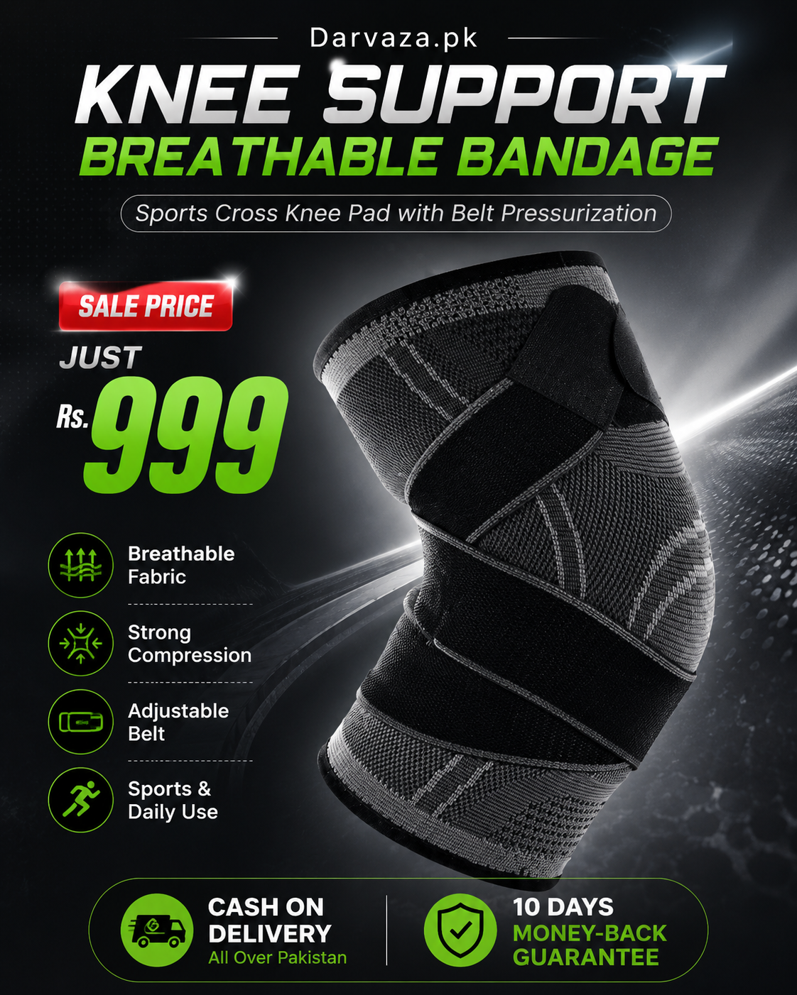 Professional Knee Support Breathable Bandage and Sports Cross Knee Pad with Belt Pressurization