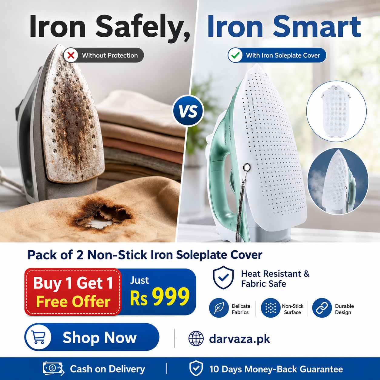 Pack of 2 Non-Stick Iron Soleplate Cover | 2 Iron Protectors Shoe for Clothes – Heat Resistant & Fabric Safe