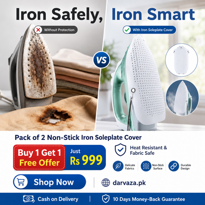 Pack of 2 Non-Stick Iron Soleplate Cover | 2 Iron Protectors Shoe for Clothes – Heat Resistant & Fabric Safe