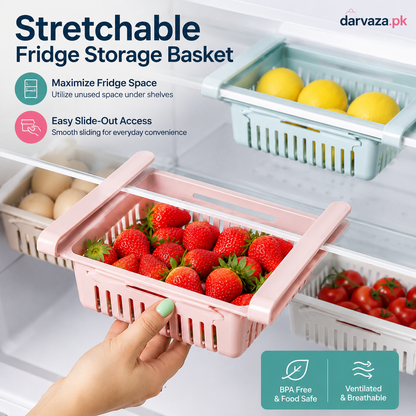 Buy 1 Get 1 Free – Adjustable Stretchable Fridge Storage Basket Racks Pack of 2
